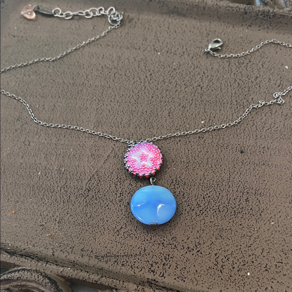 Chic Blue and Pink Pendant Necklace